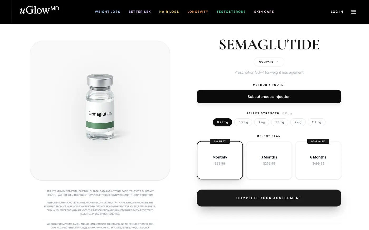 uGlowMD: Before · original product page, desktop screenshot