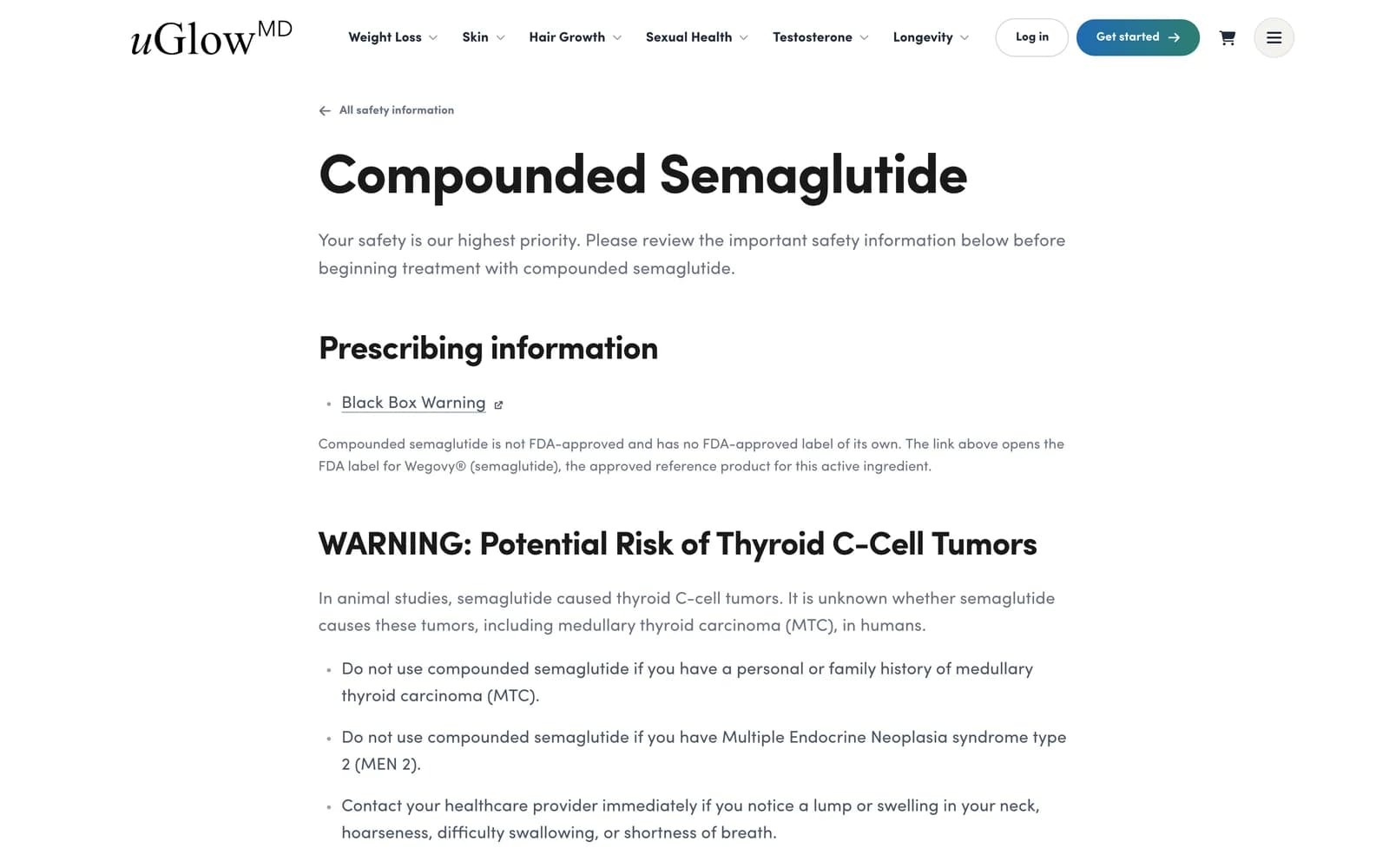 uGlowMD: Safety information · its own route, desktop screenshot