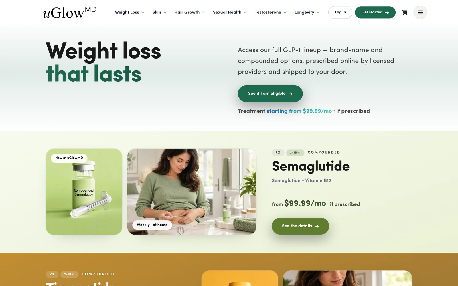 uGlowMD: Weight loss category, desktop screenshot