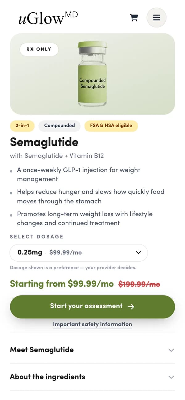 uGlowMD: Semaglutide · mobile, mobile screenshot