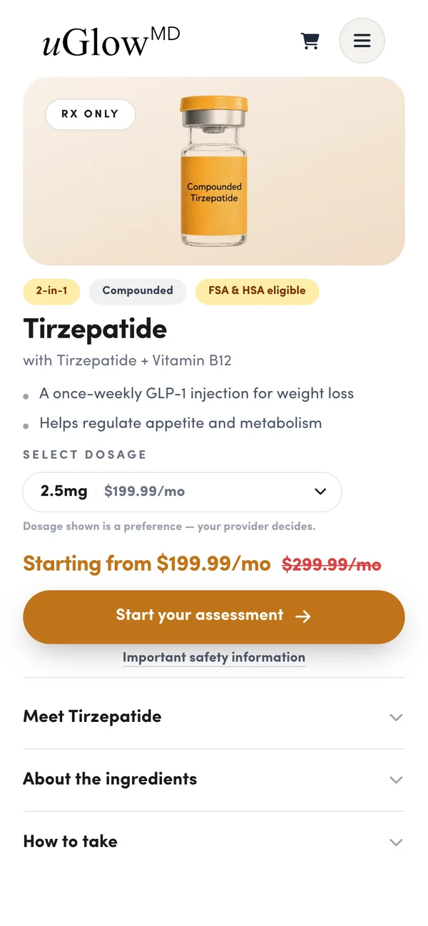 uGlowMD: Tirzepatide · mobile, mobile screenshot