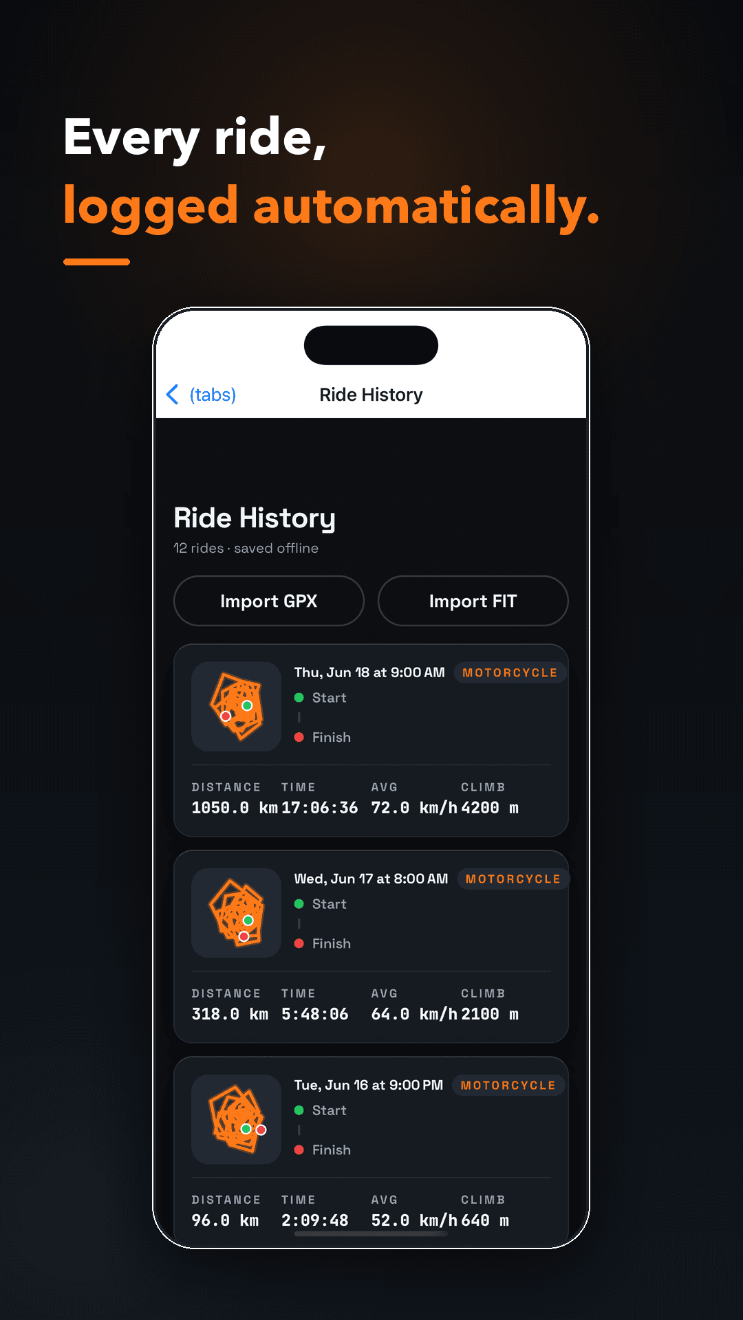 Apex Rider — Ride History