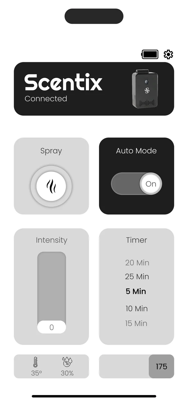 Scentix: Control app · auto mode on, mobile screenshot