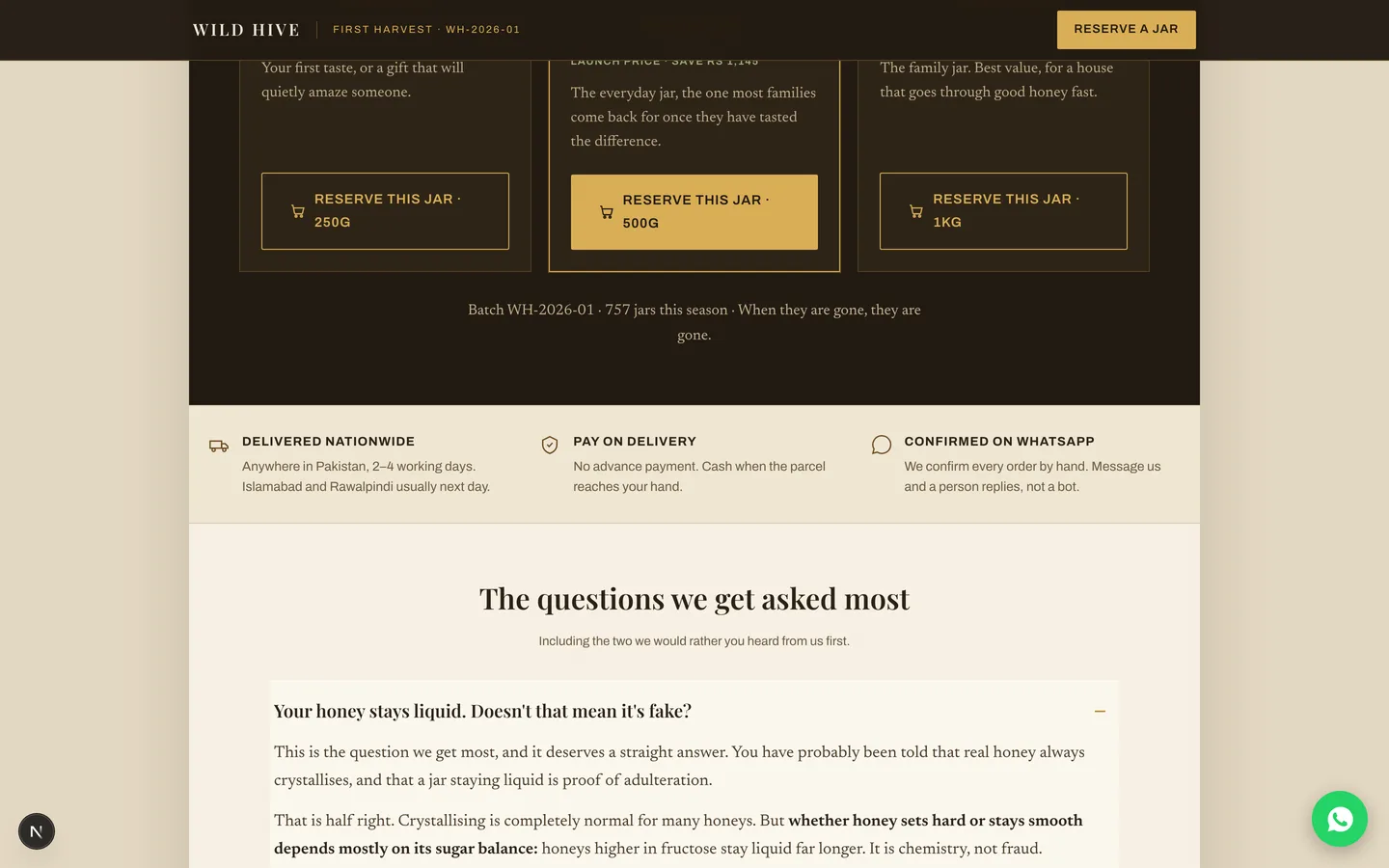 Wild Hive (Self-Hosted Shopify Alternative for a COD Brand) — Storefront — Delivery screenshot
