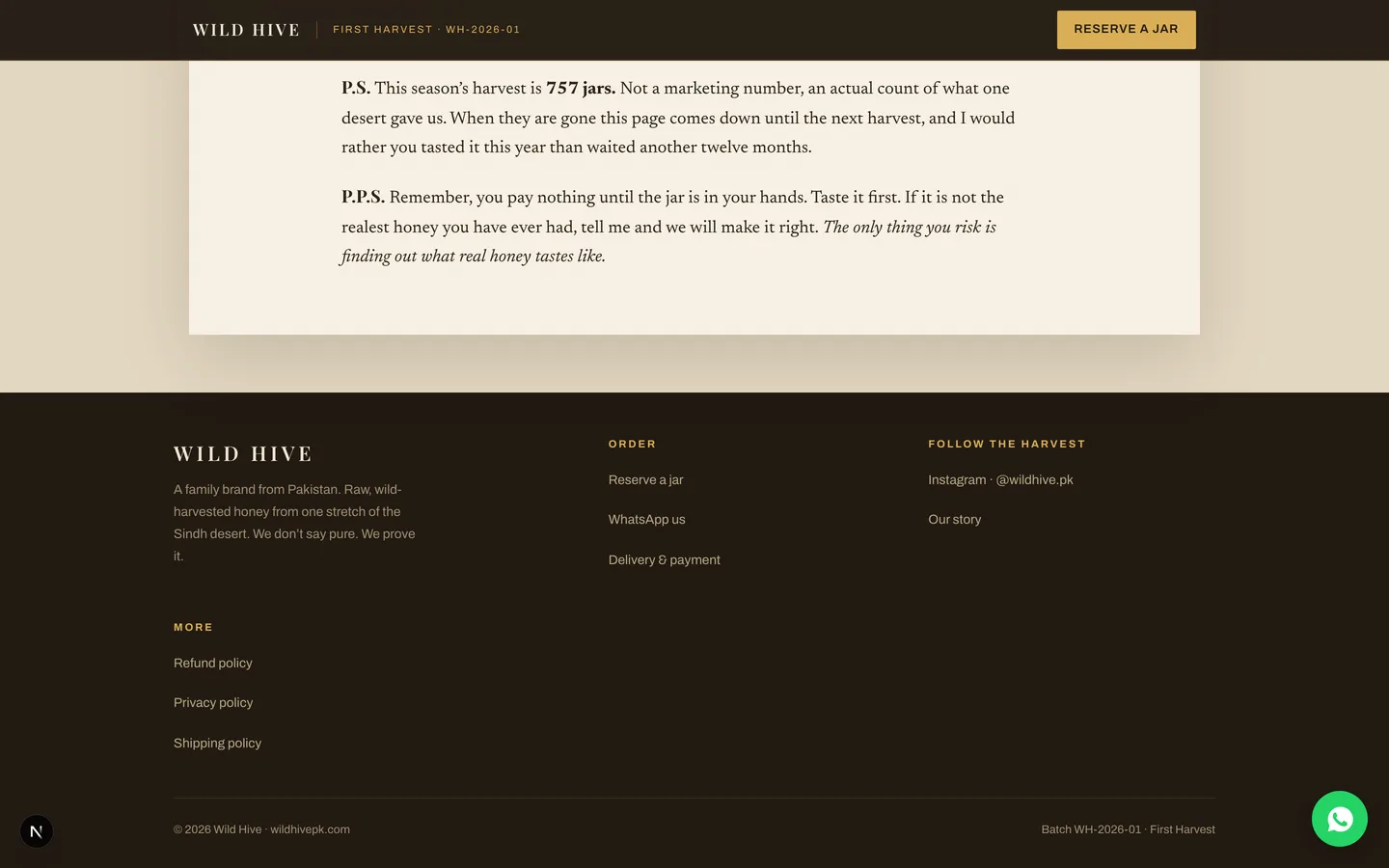 Wild Hive (Self-Hosted Shopify Alternative for a COD Brand) — Storefront — Footer screenshot