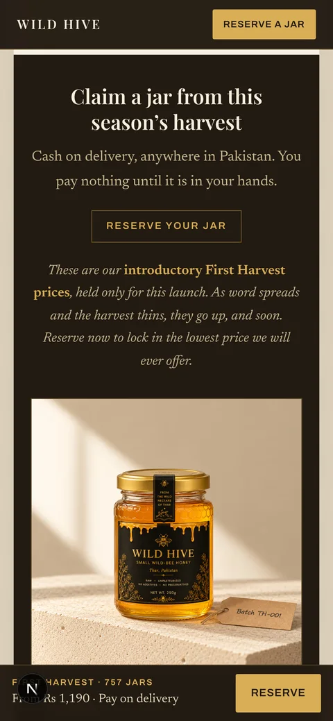 Wild Hive (Self-Hosted Shopify Alternative for a COD Brand) — Mobile — The Offer screenshot
