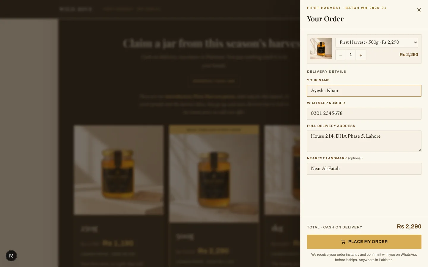 Wild Hive (Self-Hosted Shopify Alternative for a COD Brand) — Order Drawer screenshot